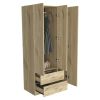Austral 3 Door Armoire with Drawers, Shelves, and Hanging Rod -Light Oak / Black