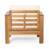 Outdoor Acacia Wood Club Chairs with Cushions, Teak+Beige, 27.75"D x 32"W x 27.75"H