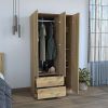 Austral 3 Door Armoire with Drawers, Shelves, and Hanging Rod -Light Oak / Black